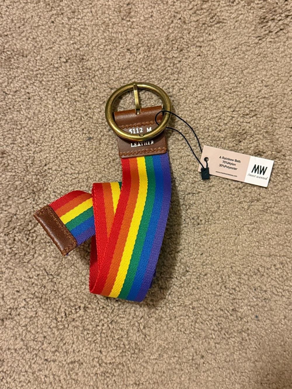 Men's Rainbow Stripe Fabric Belt with Leather Accents - MW